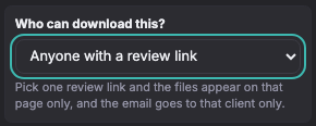 The "Who can download this?" menu, listing each review link