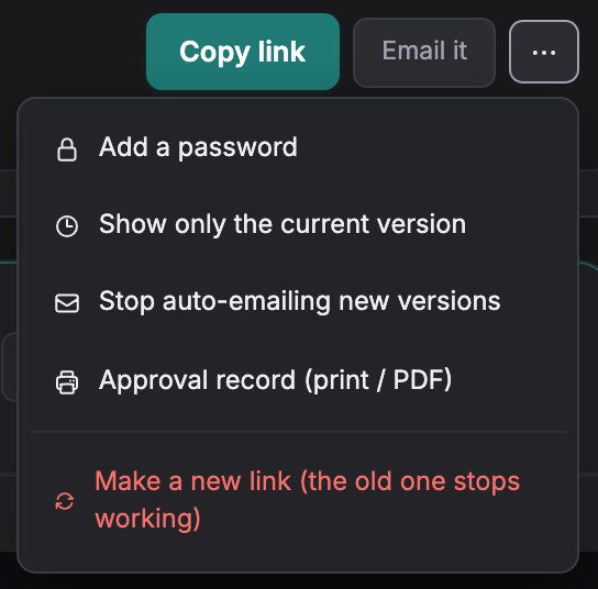 The link menu, with Make a new link at the bottom