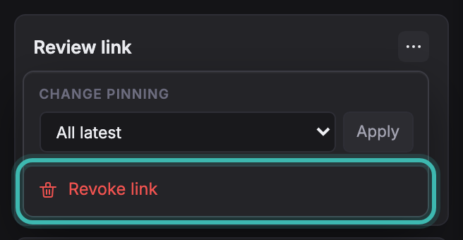A review link card with its menu open, showing Revoke link