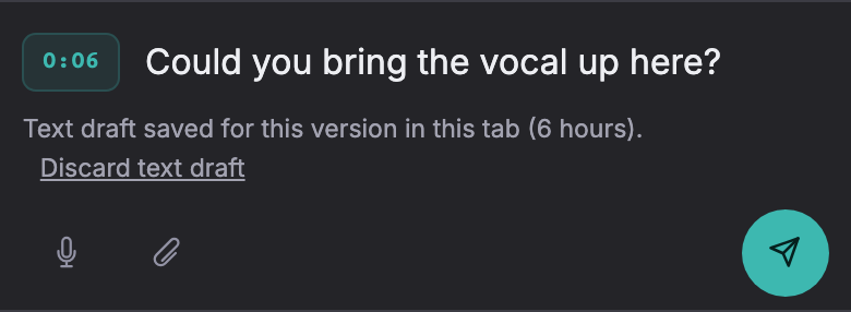 The mobile comment box with the timestamp and send arrow.