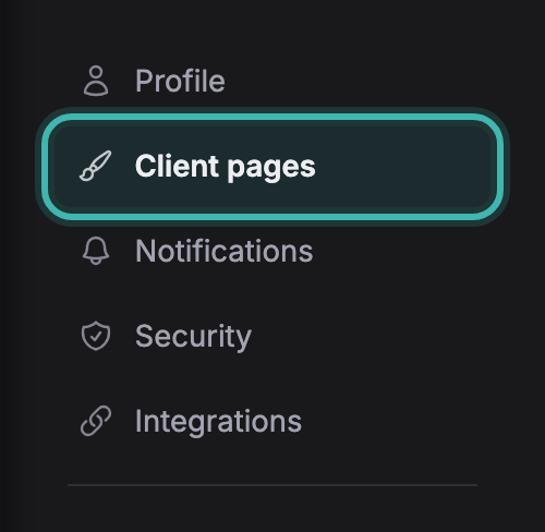 The Settings section list with Client pages ringed