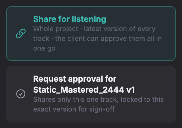 The two kinds of link offered in the create form